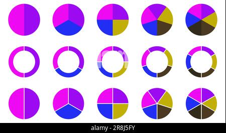 Circle pie chart signs. Colorful diagram collection with 2,3,4,5,6 sections. Design for web and mobile app Stock Vector