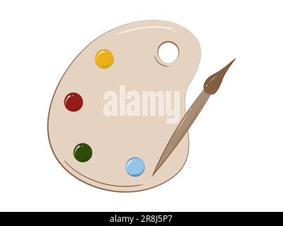 Icon artist's palette is isolated on white background. The painter's tools. Wooden palette with paints and brushes.  Stock Vector