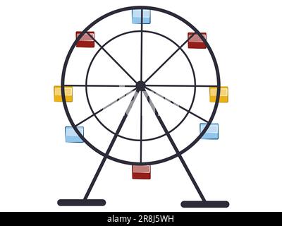 Colorful ferris wheel isolated on white background. Carnival parks carousel attraction, and fun ferris wheel attractions. Stock Vector