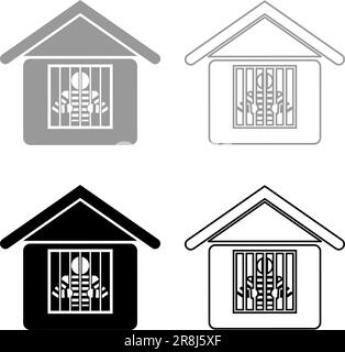 Prisoner in prison building icon in circle round black color vector ...