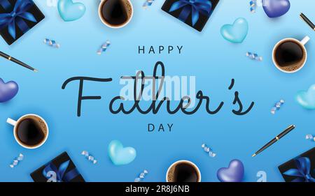 Happy father's day card on blue background Vector illustration. Happy Father Day design for greeting card, poster, banner, printing, mailing. Stock Vector