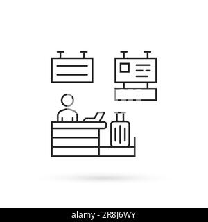 thin line airport check-in desk icon Stock Vector