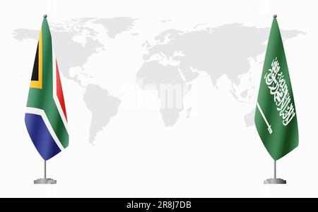 South Africa and Saudi Arabia flags for official meeting against background of world map. Stock Vector