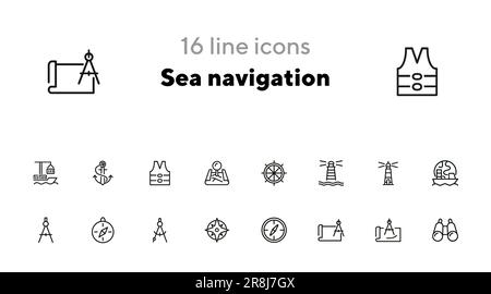Sea navigation line icon set Stock Vector