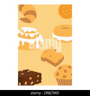 Bakery cards design. Fresh sweet foods cupcakes donuts and other baking products illustrations Stock Vector