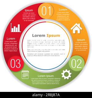 Circle infographics with three elements, steps or options, process diagram, round chart template, vector eps10 illustration Stock Vector