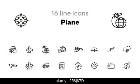 Plane line icon set Stock Vector