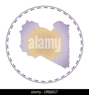 Libya round logo. Digital style shape of Libya in dotted circle with country name. Tech icon of the country with gradiented dots. Stock Vector