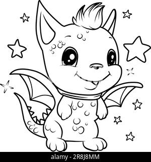 COLORING PAGE dinosaur baby. Dragon cute funny character linear ...