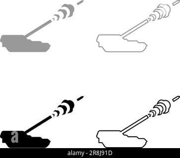 Self-propelled howitzer artillery system archer shoots projectile shell set icon grey black color vector illustration image simple solid fill outline Stock Vector