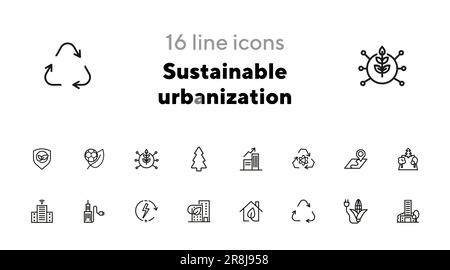 Sustainable urbanization icon set Stock Vector