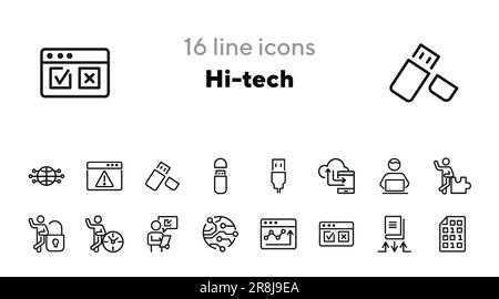 Hi-tech line icon set Stock Vector