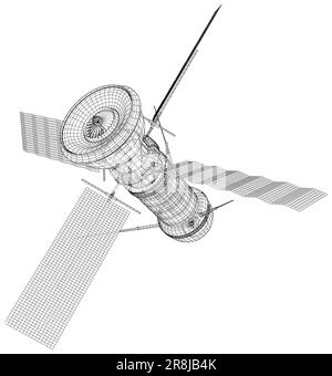 Space station communications satellite. Wireframe low poly mesh vector illustration Stock Vector