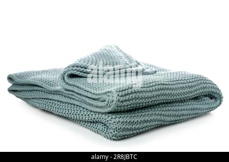 New soft knitted blanket on white background Stock Photo