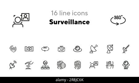 Surveillance line icon set Stock Vector