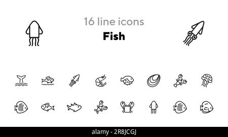 Fish line icon set Stock Vector