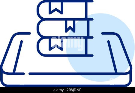 Digital library access. Stack of books on isometric smartphone. Pixel perfect, editable stroke icon Stock Vector