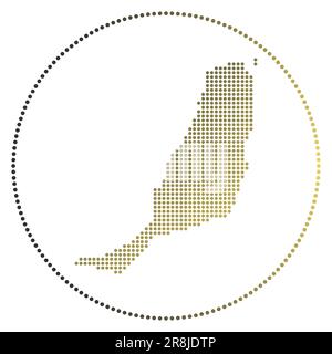 Fuerteventura digital badge. Dotted style map of Fuerteventura in circle. Tech icon of the island with gradiented dots. Superb vector illustration. Stock Vector