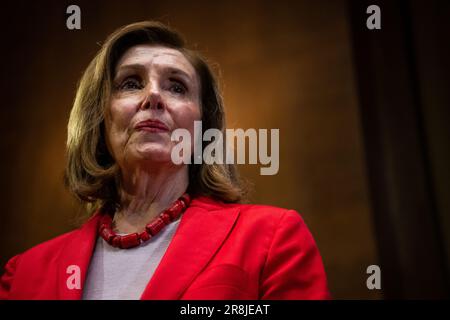 Washington, USA. 21st June, 2023. Representative Nancy Pelosi (D-CA) during a Democrat press conference introducing the Equality Act, at the U.S. Capitol, in Washington, DC, on Wednesday, June 21, 2023. (Graeme Sloan/Sipa USA) Credit: Sipa USA/Alamy Live News Stock Photo