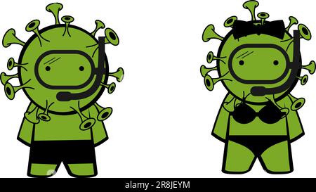vacation coronavirus character cartoon expressions pack colletion illustration in vector format Stock Vector