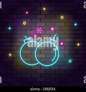 Bomb weapons detonation retro arcade neon on wall. Dark background brick wall neon icon Stock Vector