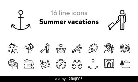 Summer vacations line icon set Stock Vector