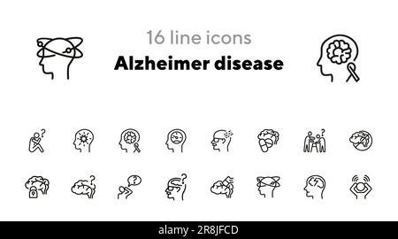 Alzheimer disease line icon set Stock Vector