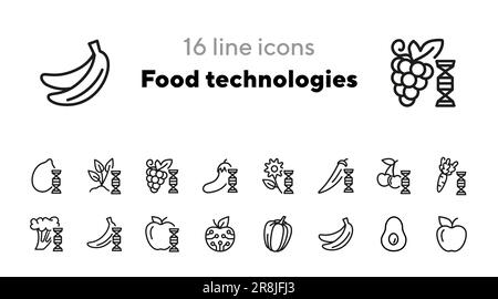 Food technologies line icon set Stock Vector