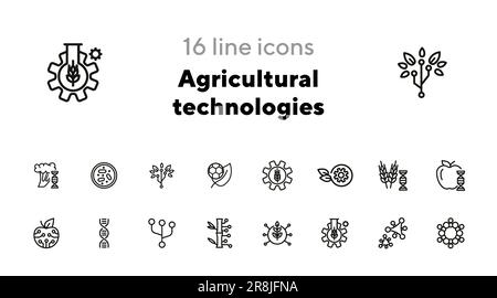 Agricultural technologies line icon set Stock Vector