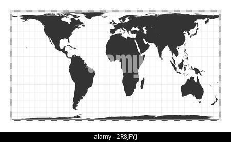 Vector world map. Cylindrical equal-area projection. Plain world geographical map with latitude and longitude lines. Centered to 0deg longitude. Vecto Stock Vector