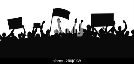 Crowd people flags, banners. Sports, crowds, fans. Demonstrations strikes, revolutions silhouette Stock Vector