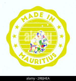 Made in Mauritius. Island round stamp. Seal of Mauritius with border shape. Vintage badge with circular text and stars. Vector illustration. Stock Vector
