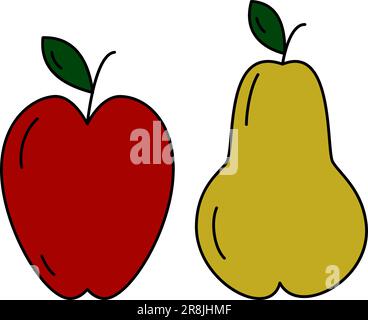 Set of 2 seasonal fruits apple and pear in trendy muted shades. Happy Thanksgiving day. Vector. EPS. Sticker. Icon. Isolate. Design for poster, banner Stock Vector
