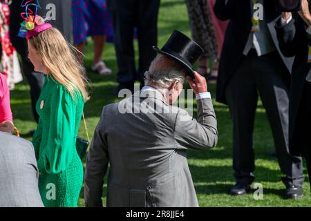 Ascot, Berkshire, UK. 21st June, 2023. His Majesty the King meets guests in the Parade Ring at Royal Ascot. Credit: Maureen McLean/Alamy Live News Stock Photo