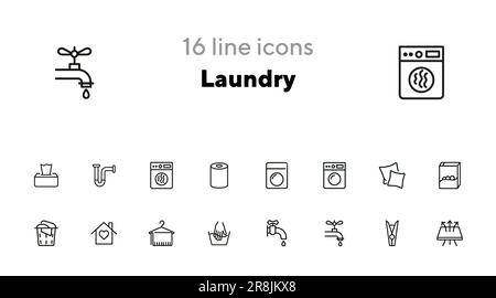 Laundry line icon set Stock Vector
