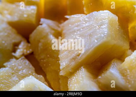 close-up of pieces of freshly cut pineapple Stock Photo