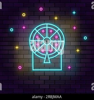 Casino luck lottery retro neon on wall. Dark background brick wall neon icon Stock Vector