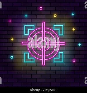 Target sniper objective neon on wall. Dark background brick wall neon icon Stock Vector