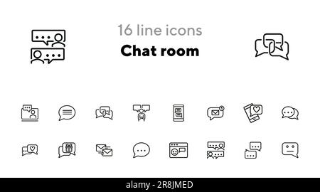 Chat room line icon set Stock Vector