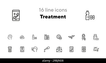 Treatment line icon set Stock Vector
