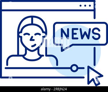 Watching news video channel online. Woman reporter in browser. Pixel perfect, editable stroke icon Stock Vector