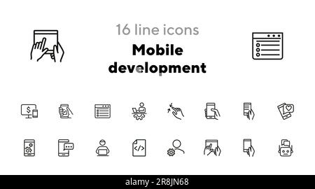 Mobile development line icon set Stock Vector