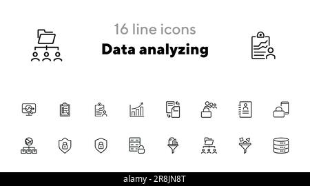 Data analyzing line icon set Stock Vector