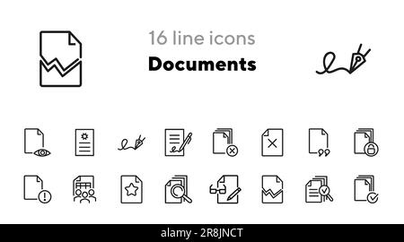Documents line icon set Stock Vector
