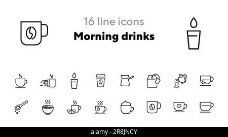 Morning drinks line icon set Stock Vector
