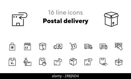Postal delivery line icon set Stock Vector
