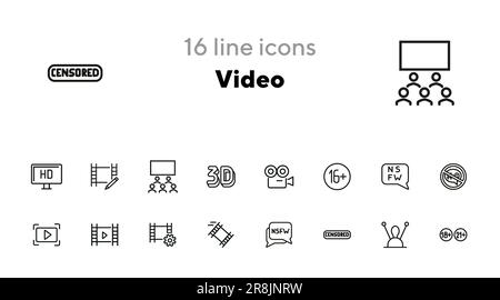 Video line icon set Stock Vector