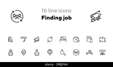 Finding job line icon set Stock Vector