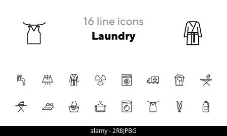 Laundry line icon set Stock Vector