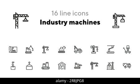 Industry machines line icon set Stock Vector